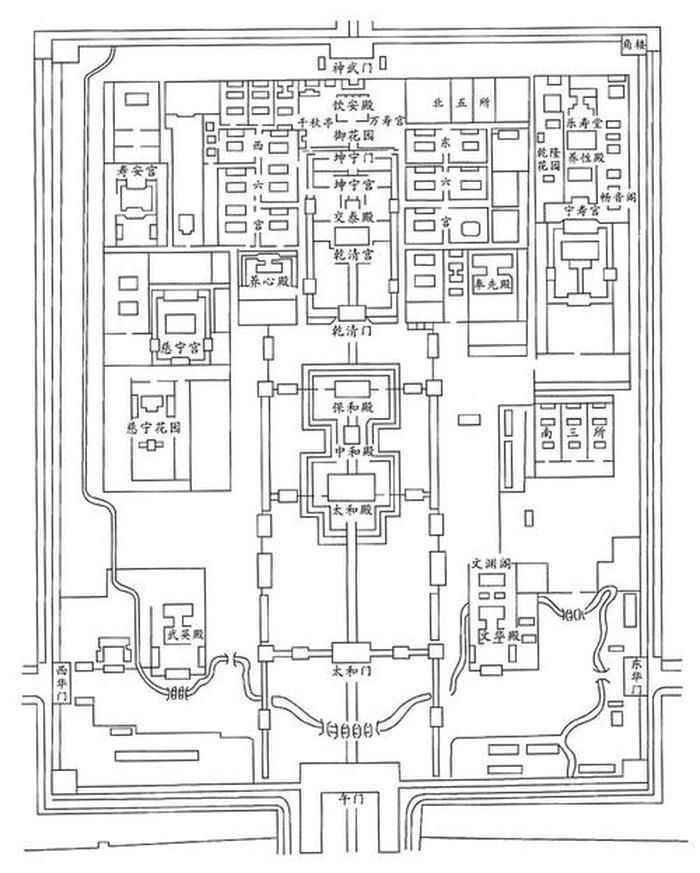 故宫平面图,谁能提供一下明朝时北京故宫的平面图，要标明宫殿名，